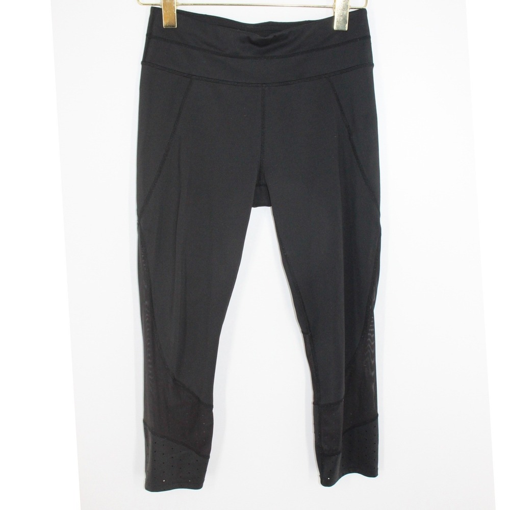 Athleta Crop Leggings Mesh Laser Cut Pocket Size S Black